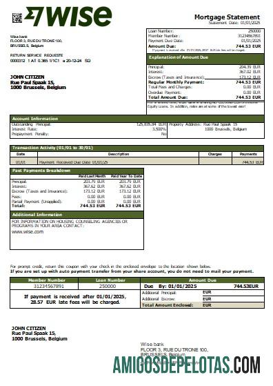 Declaração de hipoteca do Belgium Wise Bank Scr exemplo real